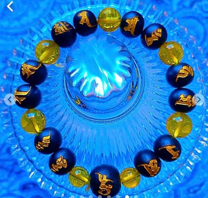 金運爆上げ 1.2cm五色水晶梵字サンスクリット刻印 お念珠